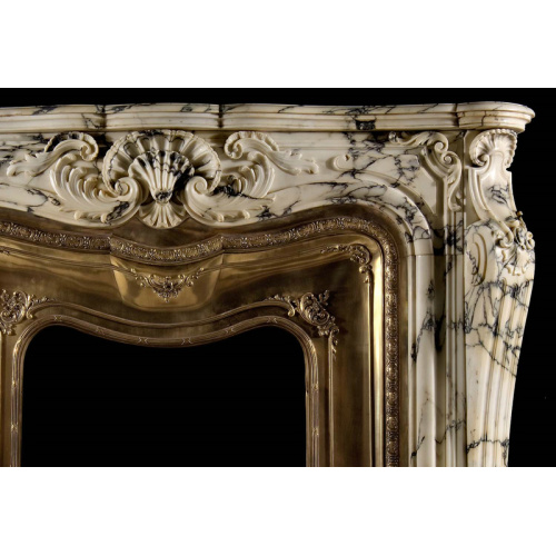 Elegant Stone Fireplace Surround with Copper Accents