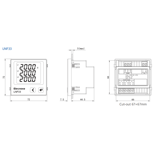 LCD Corrente Medição de 72 mm Montante de ampere montado