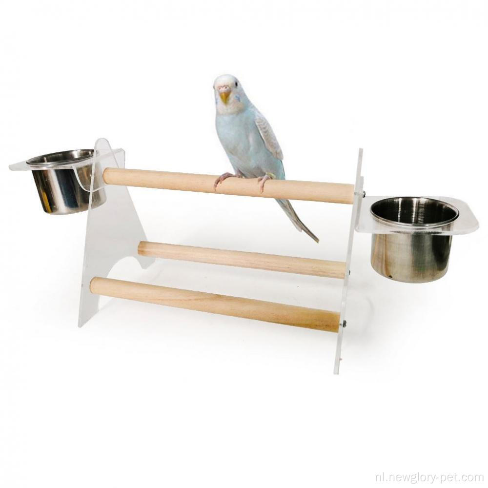 Bird Parrot Standing Feeder Basin met metalen dienblad