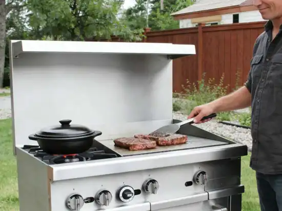 Commercial gas range with griddle and burners