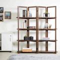 Wood 4-Panel Room Divider 4 Tier Display Rack