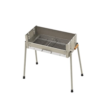 Parrilla de barbacoa de carbón plegable portátil minimalista con mango de madera – Parrilla liviana para acampar al aire libre