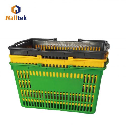 Blue Double Handle Supermarket Plastic Shopping Basket