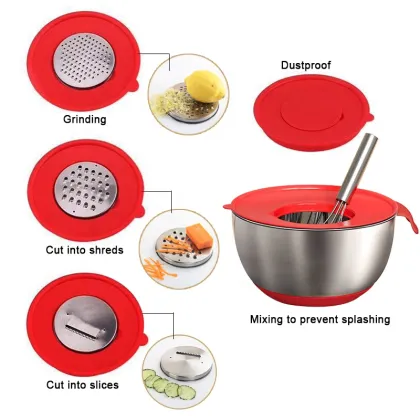 KitchenAid Stainless Steel Salad Mixing Bowl Set with Lid and Handle - Customizable Sizes for Dinnerware
