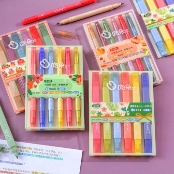 6pcs Set Dual Tip Fluorescent Flower-Scented Pastel Highlighters for Art and Doodling