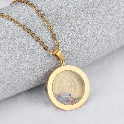 Zircon Gold Virgen De Guadalupe Floating Charm Necklace