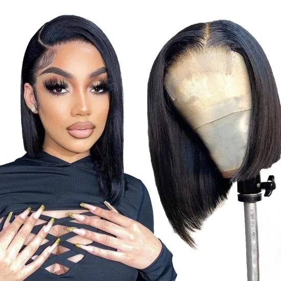 Wholesale Black 8-16 Inch Human Hair Bob Lace Wigs Vendor,Cheap 4x4/13x4 Closure Bob wig Natural Pre plucked With Baby Hair