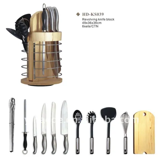 12pcs kitchen knife set with revolving wooden stand