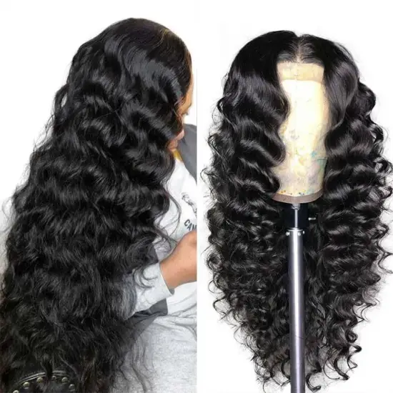 Unprocessed Brazilian Virgin Human Hair Lace Wig Vendor Wholesale Full Transparent HD Lace Front Closure 4X4 Loose Deep Wave Wig