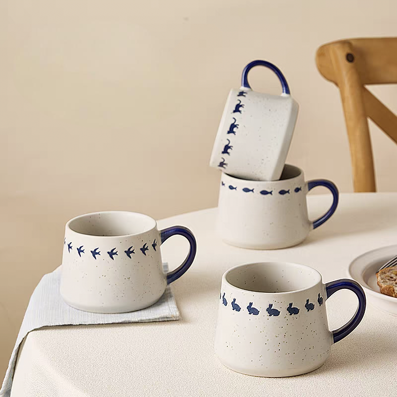 Blue Fish - Patterned Ceramic Mugs Set