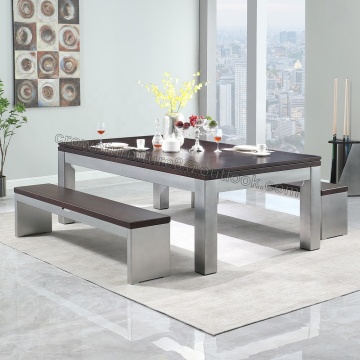Mirrored Stainless Steel White Rectangular Glass Coffee Table & Steel Pool Table