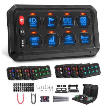 8 Touch Switch Panel with RGB LED for 12/24V Truck, Offroad, Rocker, Boat, Marine