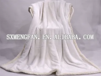 White Short Flush Back Side Berber Fleece Print Plaid Blanket