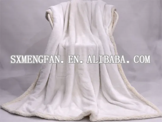 White Short Flush Back Side Berber Fleece Print Plaid Blanket