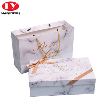 Marble Design Paper Gift Box with Ribbon Bow