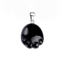 Black Obsidian 22X25MM Children Foot Palm Gemstone Pendantfor Making Jewlery Handmade Cravd Feet