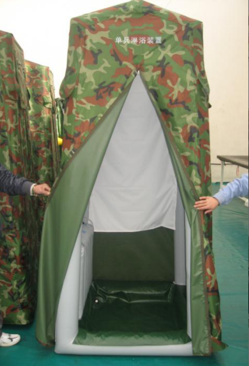 Camouflage inflatable shower units