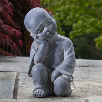 Joyful Monk Meditating Baby Stone Buddha Figurine