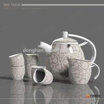 High quality Porcelain full warp decal rim tea set