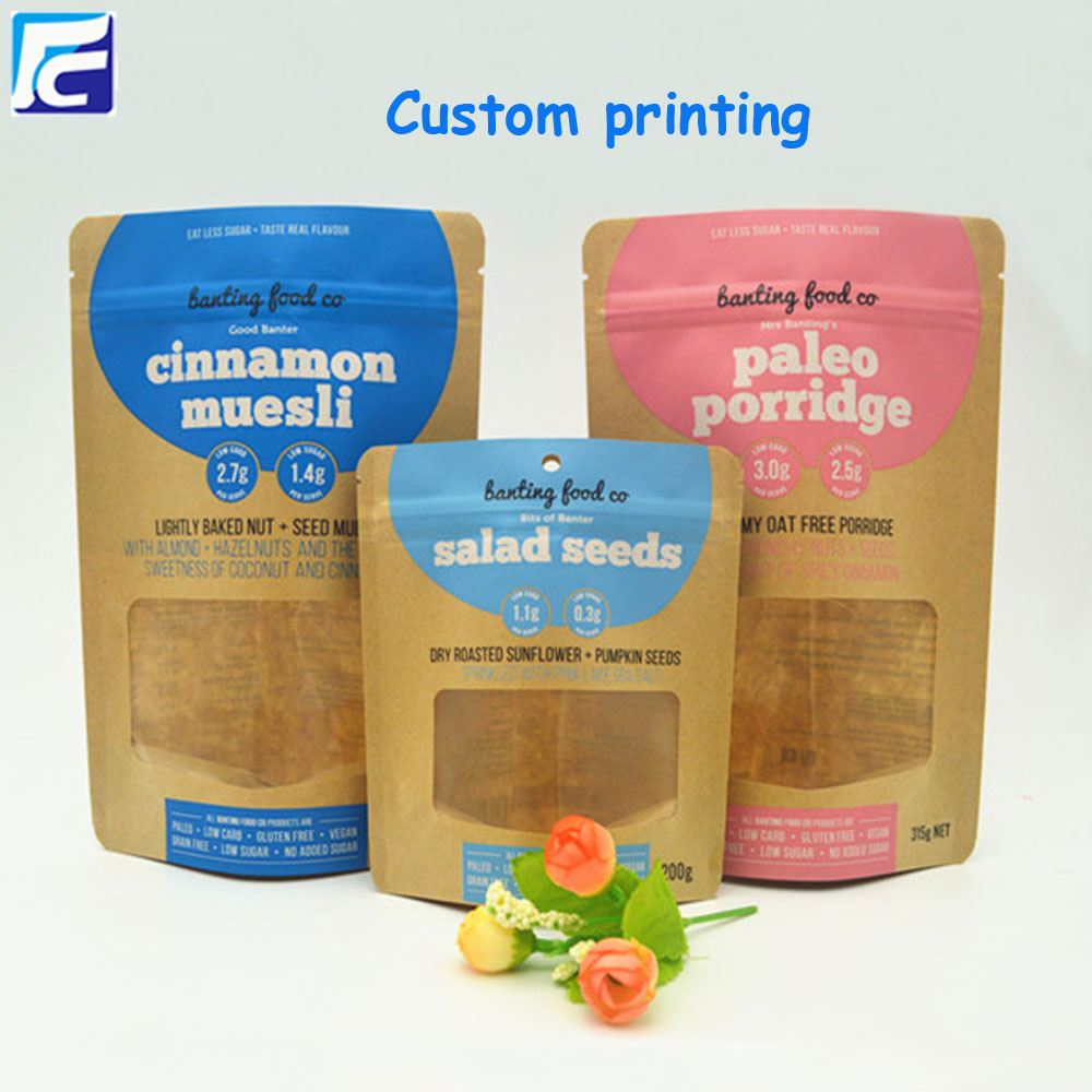 Kraft paper bag with clear window food packaging