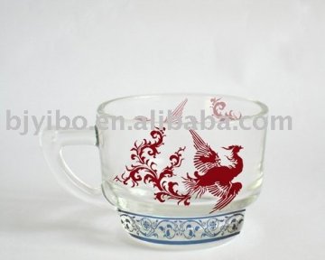 Glass tea cup with printing logo
