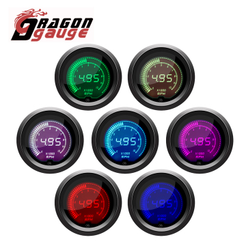 DRAGON GAUGE 12V EVO Universal Digital Tachometer - 4/6/8 Cylinder, 0-10000 RPM, LCD 7 Colors