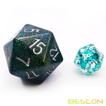 Bescon Glitter Jumbo D20 38MM, Tamaño grande 20 lados Dice Glitter Turquoise Green, Big 20 Faces Cube 1.5 pulgadas