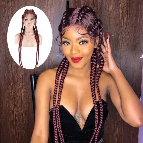 FZY Synthetic Hair Wig Glueless 99J color Braided Lace Wigs Vendor Africa Double Braid Lace Wigs for Black Women Perruque Tresse