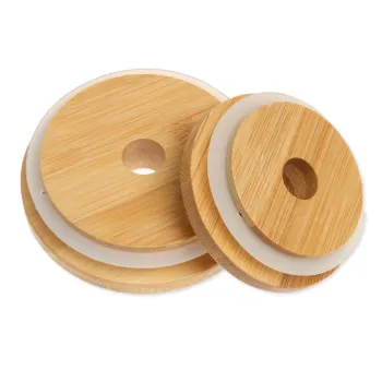 Custom Wide Mouth 70mm, 86mm Reusable Canning Bamboo Mason Jar Lid with Straw Hole