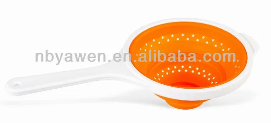 silicone foldable colander with long plastic handle