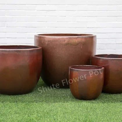 Large Cylinder Brown Flower Ceramic Pots For Plants