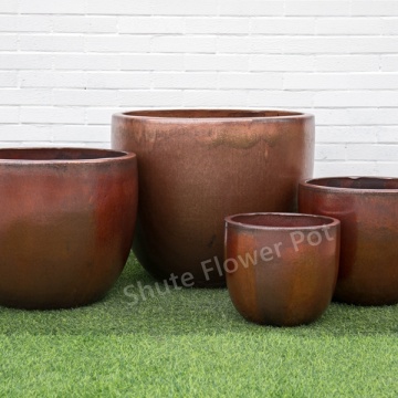 Large Cylinder Brown Flower Ceramic Pots For Plants