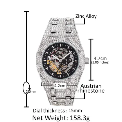 Hip Hop Luxury Diamond Hollow Out Gold Plated Mechanical Watch
