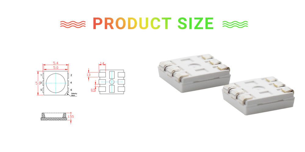 Size of 5050 SMD LED 5050RYGWD-10