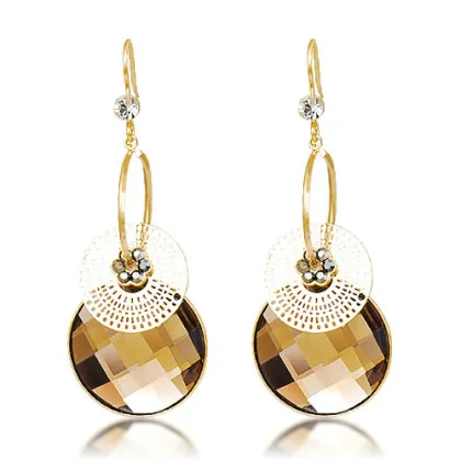 Golden olive rhinestone large drop earring