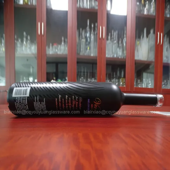 Empty Round Black Matt Spray Glass 0.75 Liter Liquor Bottle