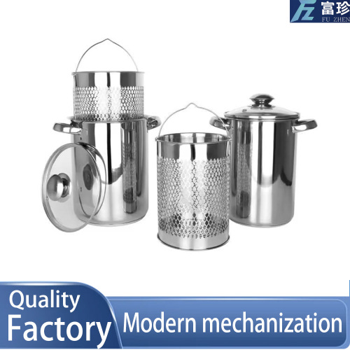 Caldeirão de aço inoxidável com cesta de peneira perfurada