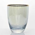 ribbed champagne flute glass set with gold rim