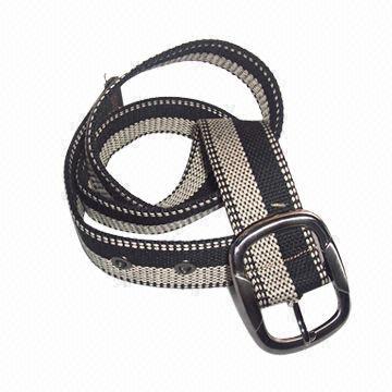 3.8cm Striped Fabric Belt with Gunmetal Buckles, for Men