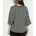 Colorful Striped Cotton Blend Polyester contrast collar Top