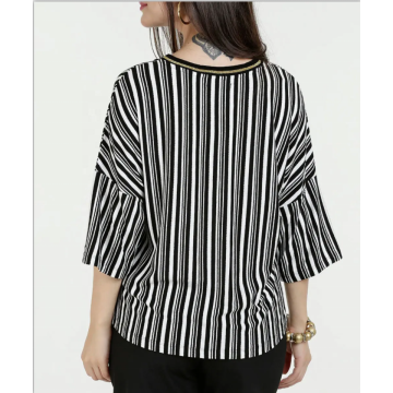 Colorful Striped Cotton Blend Polyester contrast collar Top