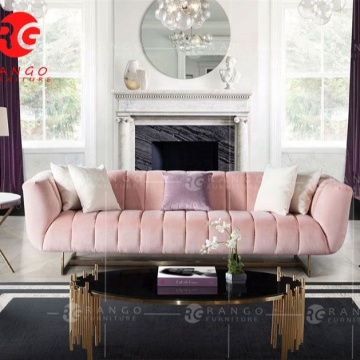 Modern R1 Navy Blue Velvet Sofa with Brown Velvet Set and Button Tufting
