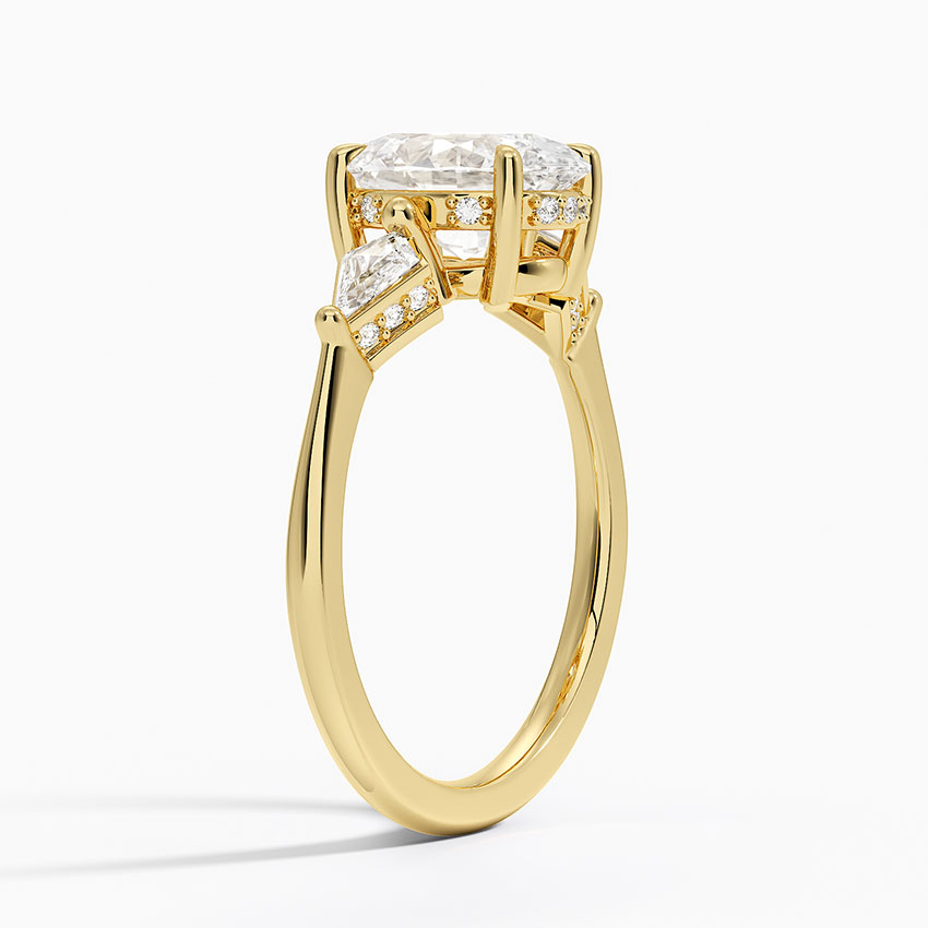 มุมโปรไฟล์แสดงการตั้งค่าหัวหมุดที่ยกขึ้นและรางโชว์ที่ประดับเพชร - FLORAL JEWELRY