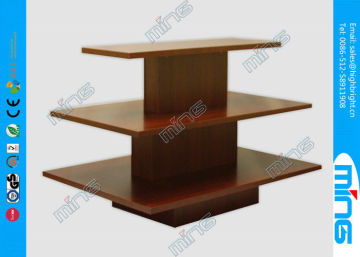 3 Steps Walnut Rectangular Wooden Store Displays Table , Melamine Finish