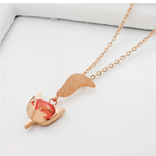 Women Owl Fox Butterfly Pendant Choker Necklace Stainless Steel CZ Crystal Charms Love Animal Jewelry for girls in Gift Box