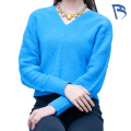 Sweater v-leher wanita yang diperbuat daripada poliester