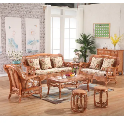 Rattan Wooden Living Room Furniture Sofa Set