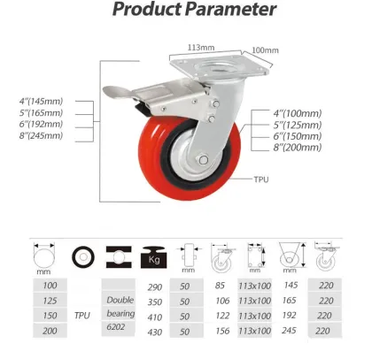 Arcuate Polyurethane Red PU Caster Industrial Castor
