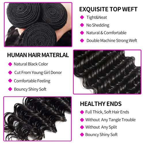 Deep Wave Human Hair Bundles With Closure