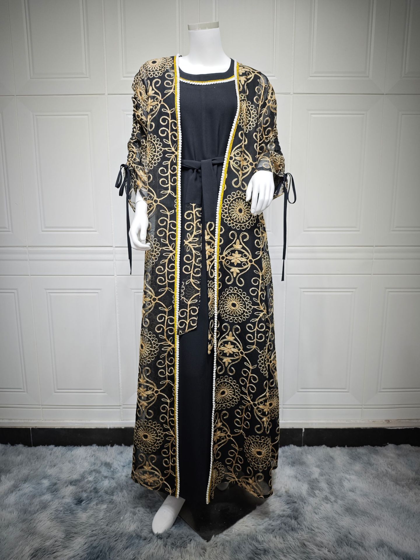AB432 Women Winter Kaftan Dress Kimono Female Plus Size Long Sleeve Islamic Clothing Dress5